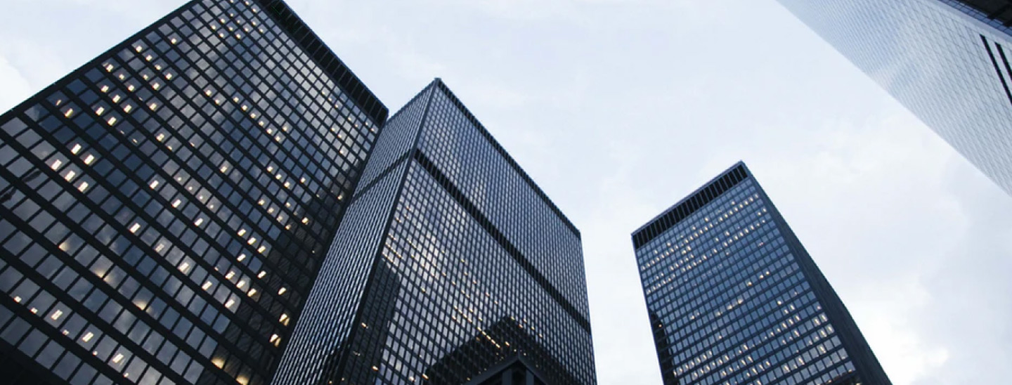 City skyscrapers building view below