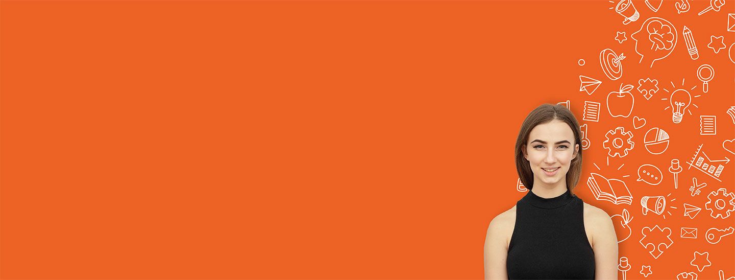 Female student happy dark yellow backgound