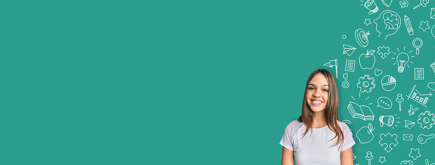 Female student smiling light green background