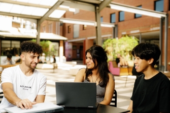 Female student working computer