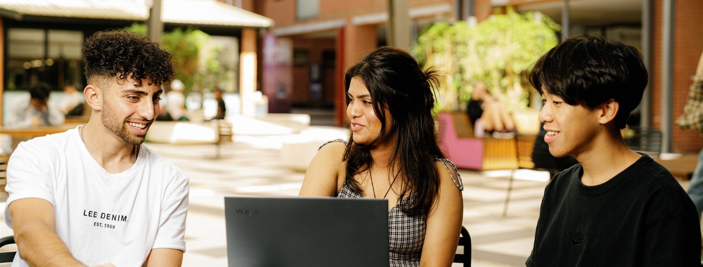 Female student working computer