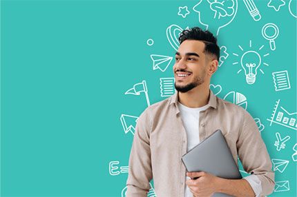Male student happy infographic banner gred