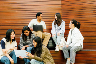 Students outside campus happy