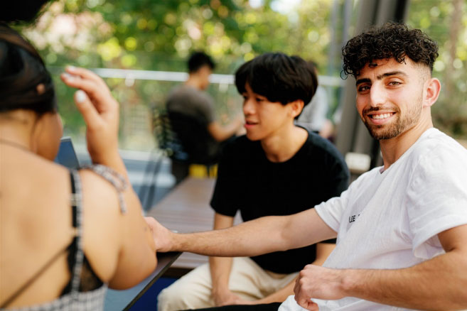 Students outside campus socialising