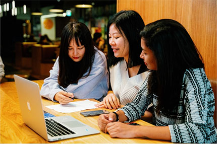 Students outside sitting together